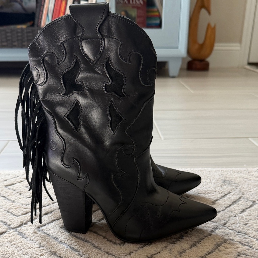 DINGO Black Western Fringe Pointed Toe Heeled Boots